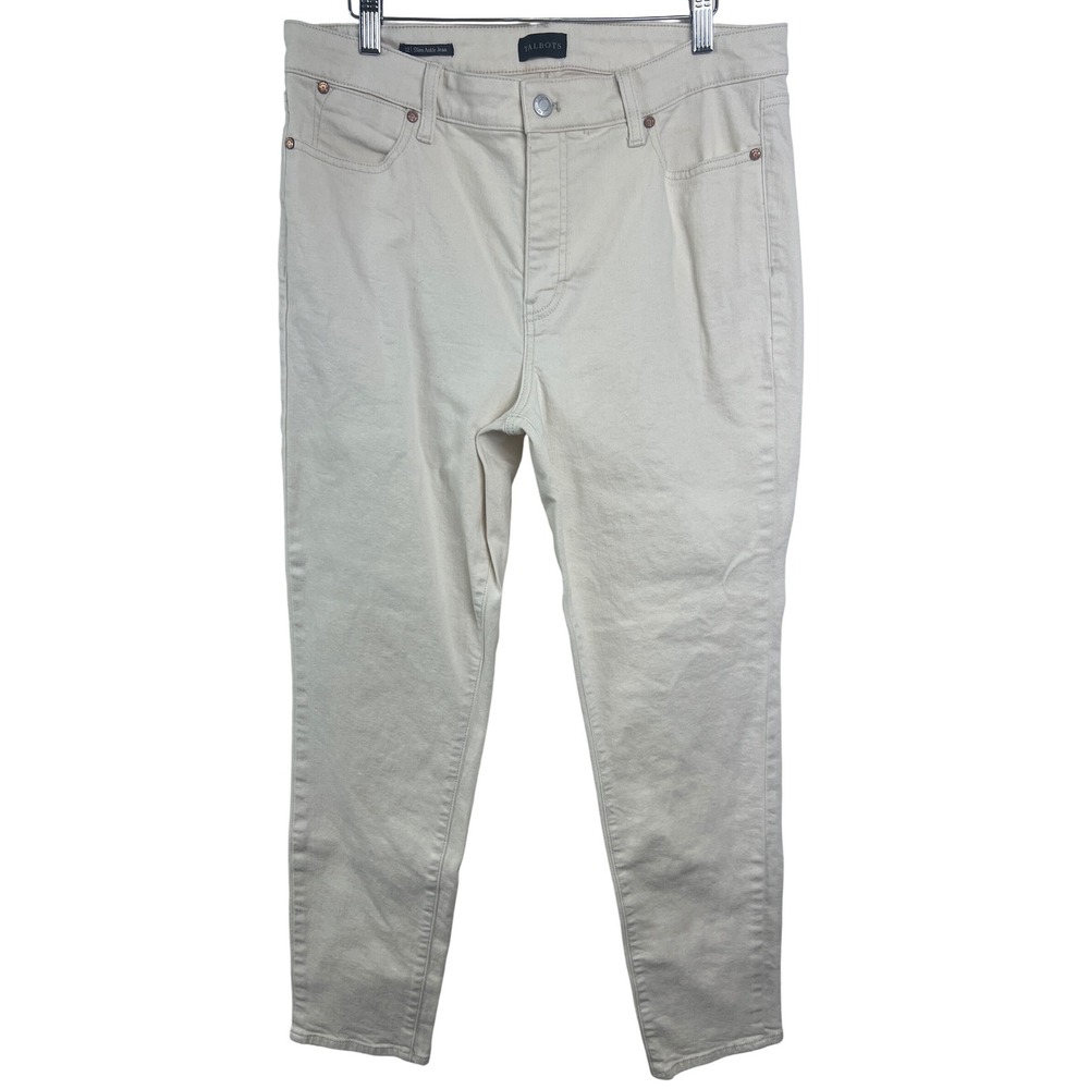 Talbots Slim Ankle Jeans Womens Size 12 Cream Beige Cotton‎ Stretch Mid Rise B31
